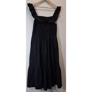 Gap womens xlarge square neck long maxi shift dress black sundress pockets
